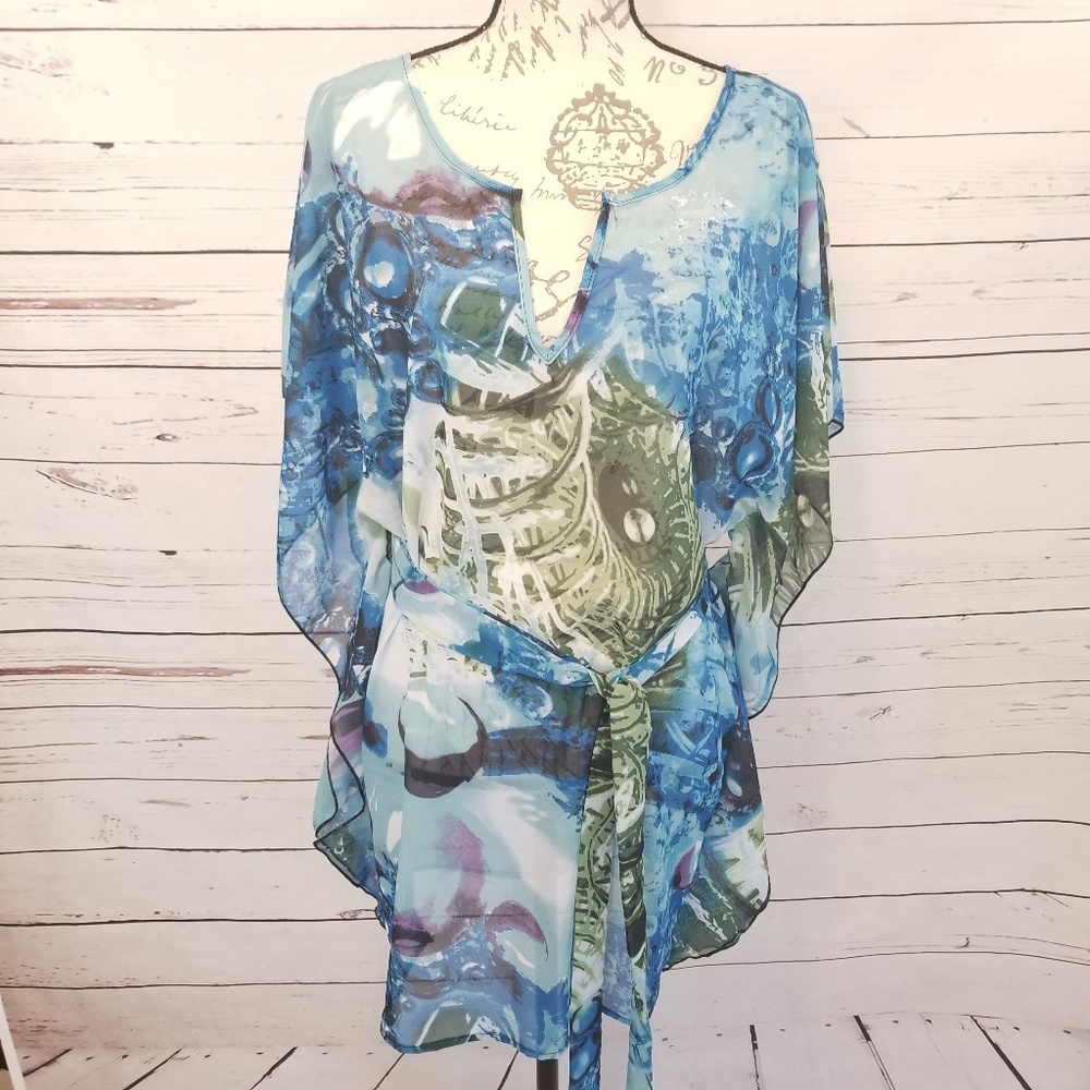 JORDAN TAYLOR Blue Green Tunic Swimwear Cover-up